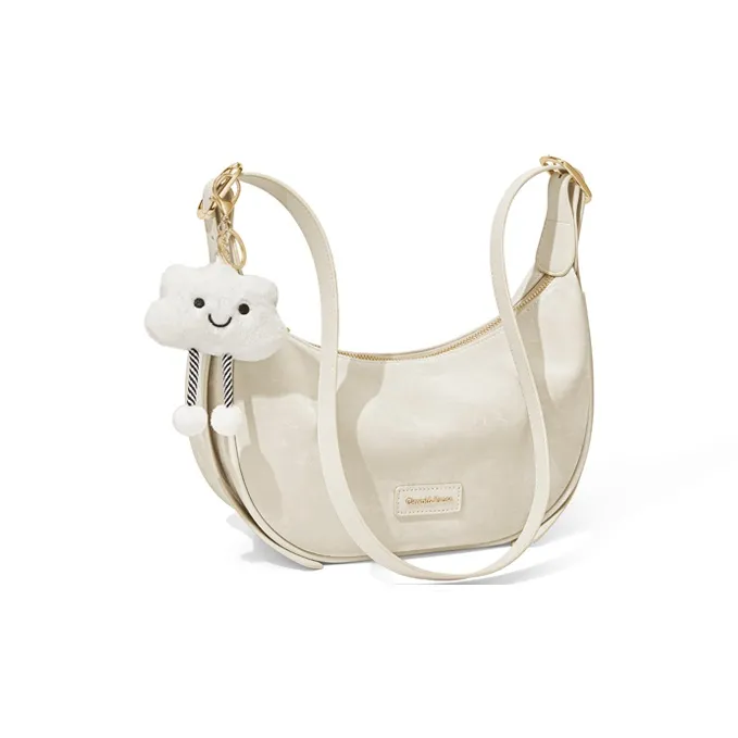 CinvaiKrose Cow Leather Shoulder Bag, Crossbody Bag, Sports Dumpling Bag Small Size Women's Ecru/Black/Green-2