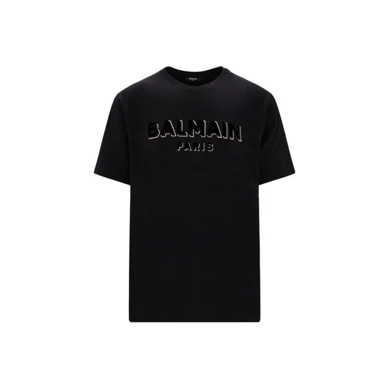 BALMAIN Flocked logo Cotton T shirt-0