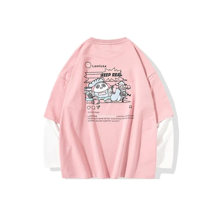 LAMLICKA YINYUEXIONGMAO Crew Neck Fitted Mock Two Piece T Shirt Unisex-5