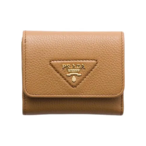 PRADA Calfskin Wallet Small Size Women's Caramel