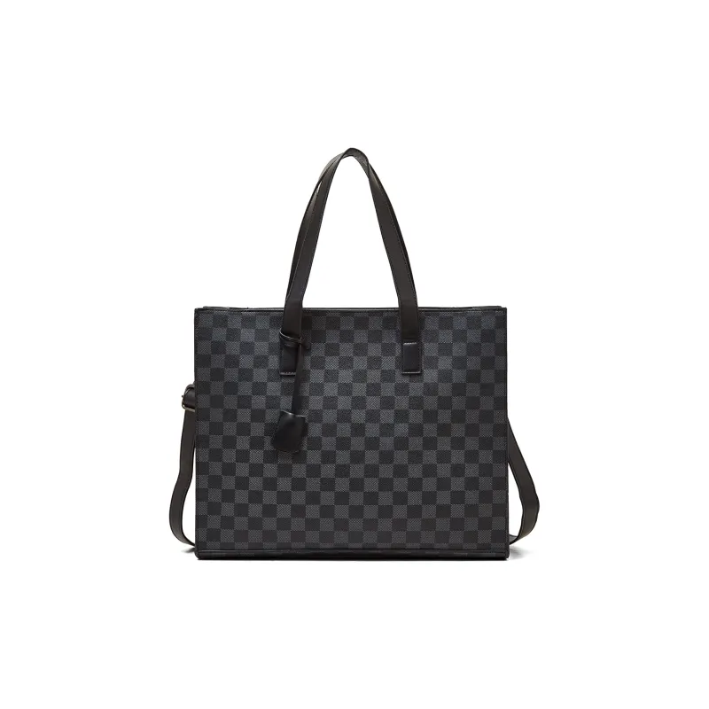 Old Man's Head Synthetic Leather Crossbody Bag Men's Black Checkerboard-0