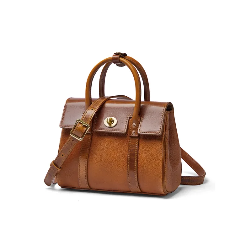 KAISER Top Grain Cow Leather Handbag Regular Women's Coffee/Brown-4