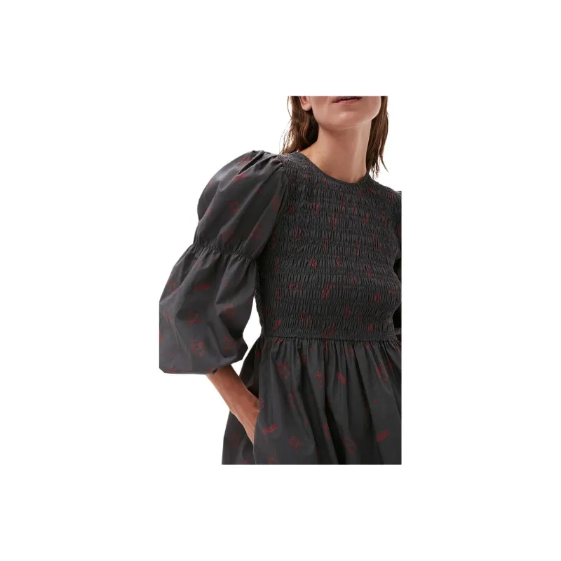 GANNI Chinese New Year Collection Long Sleeved Dresses Women's Volcanic Gray-4