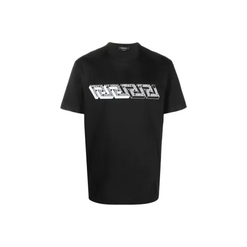 VERSACE Men Logo Letter Print Short Sleeve T Shirt Navy Blue Black