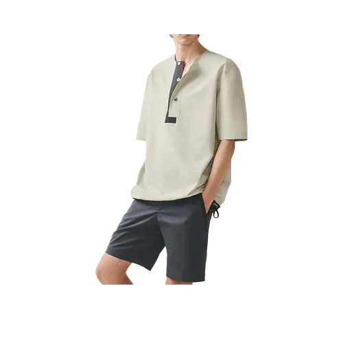HERMES Color Block Casual Crew Neck Pullover Short Sleeved T Shirt Men's Green