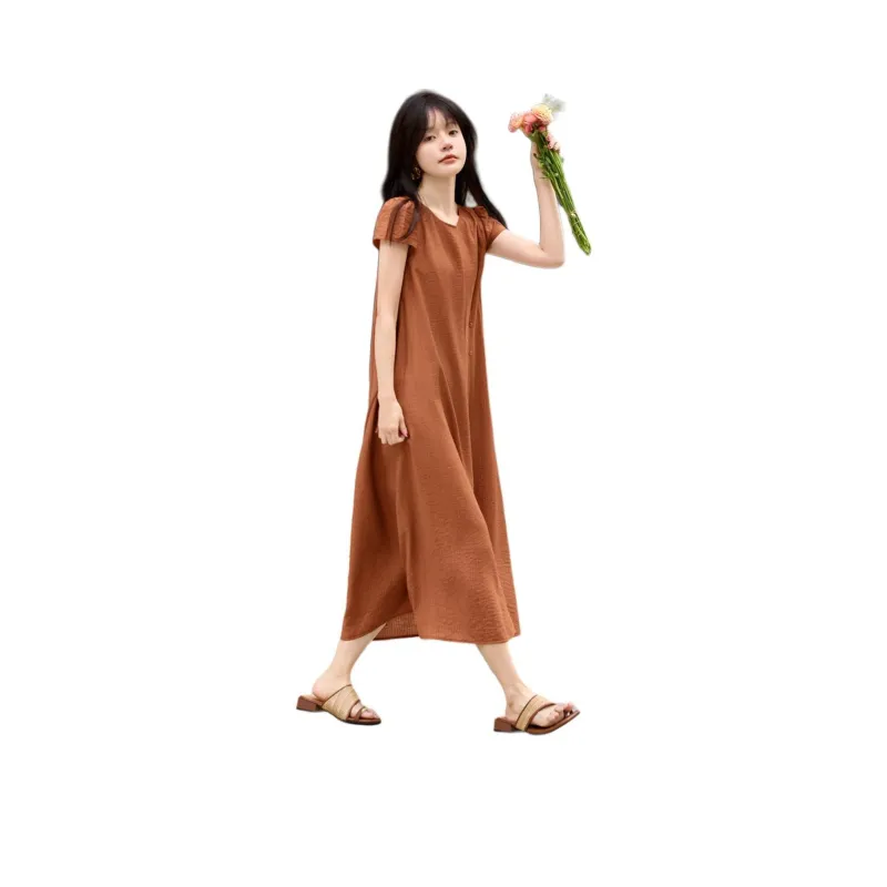 Mo Han Yi Mei Short Sleeved Dress Women's Pumpkin-1