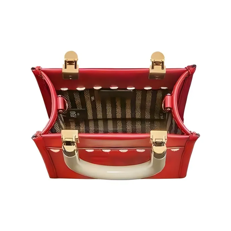 FENDI Sunshine Calfskin Tote Bag Shopping Bag Shoulder Bag Crossbody Bag Handbags Mini Women's Red-3