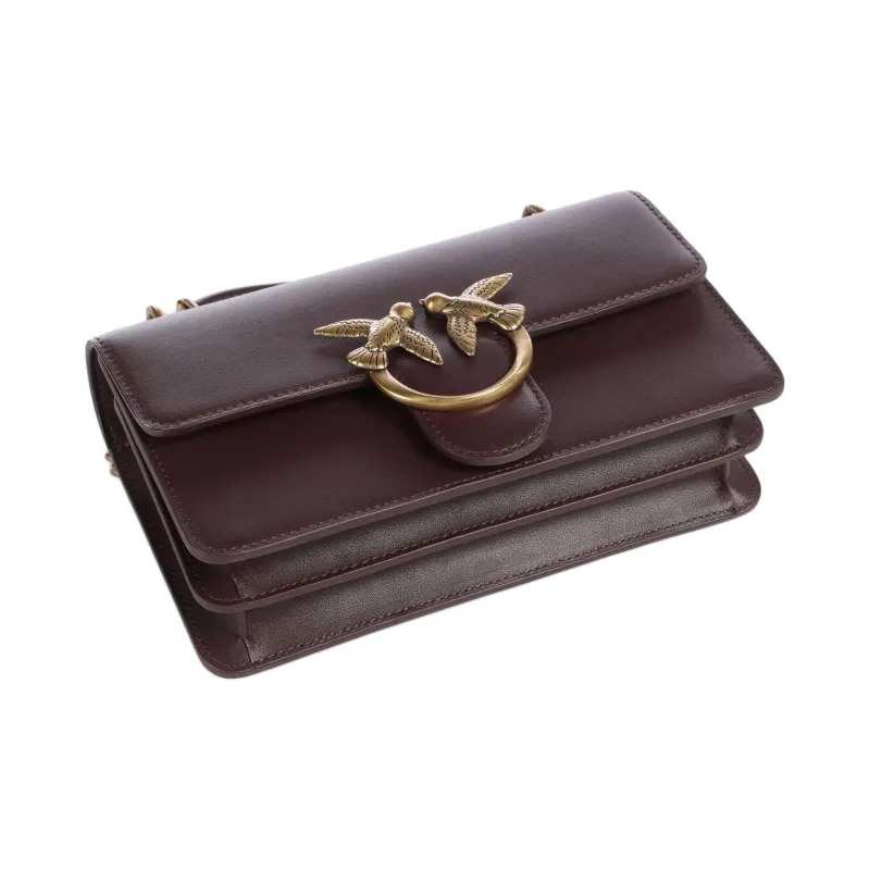 PINKO Fine Grain Cow Leather Shoulder Bag Mini Women's Burgundy-2