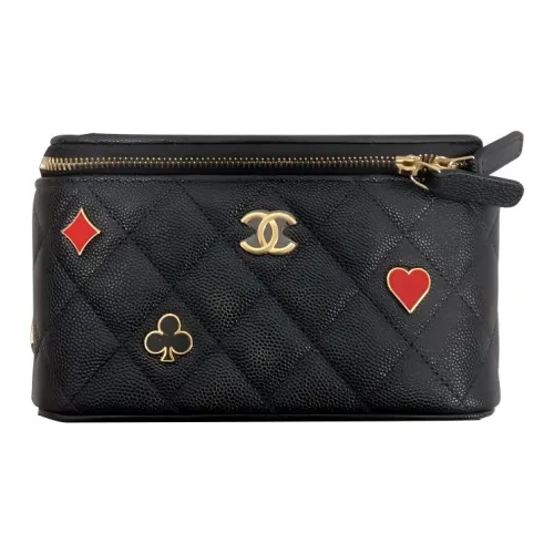 CHANEL 23P SS Cow Leather Box Bag Makeup Box Shoulder Bag Crossbody Bag Women's Black