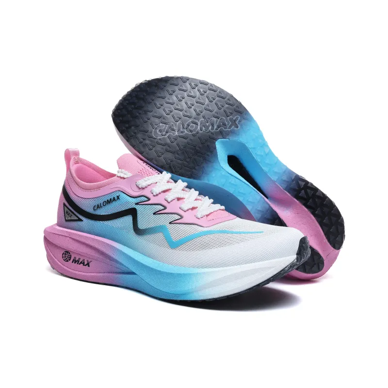 CALOMAX Low Top Carbon Plate Casual Marathon Training Long Distance Running Sprint Running Shoes Unisex Blue Pink-3