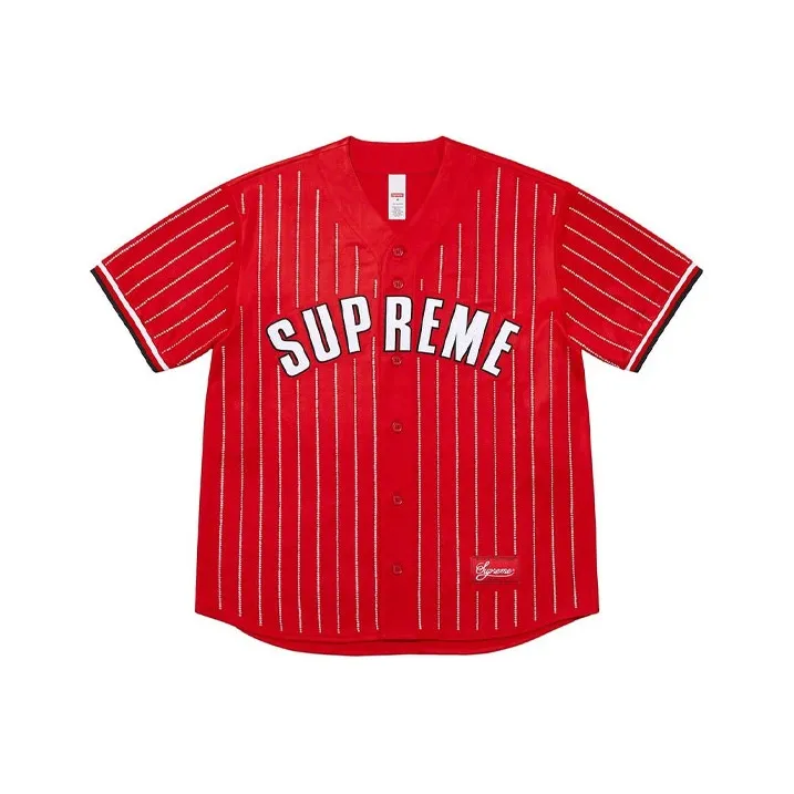 Supreme Rhinestone Stripe Baseball Jersey-0