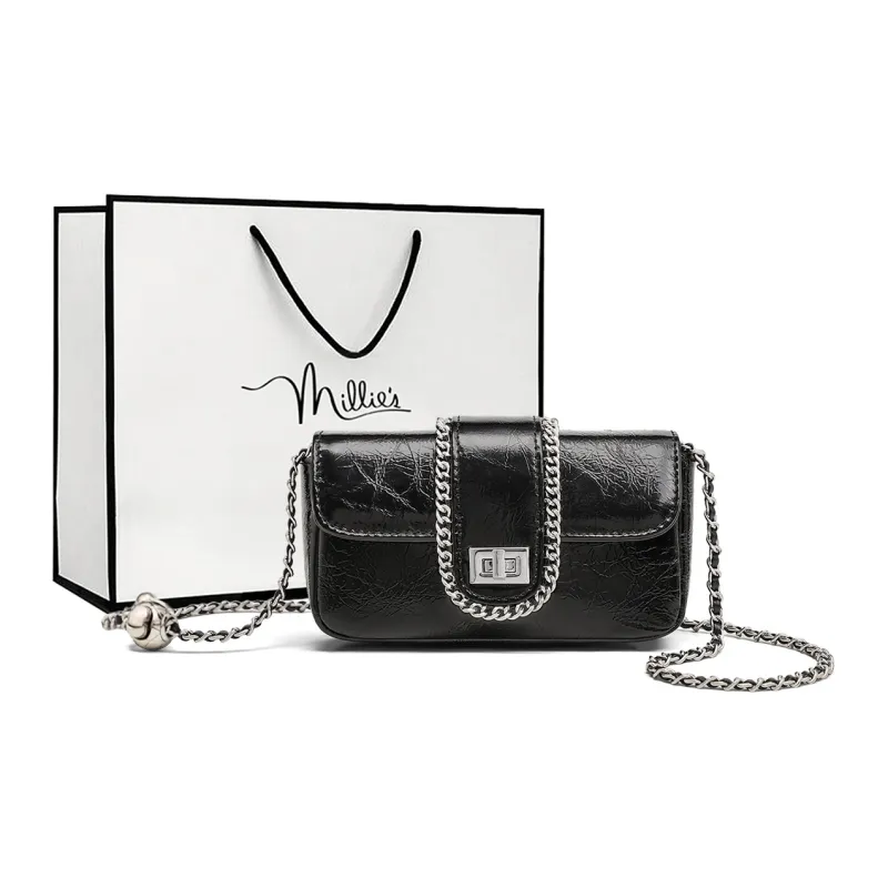 MILLIE'S Cow Leather Shoulder Bag Crossbody Bag Small Square Bag Women's Silver/Black-7