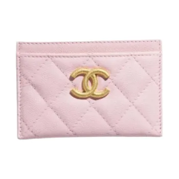 CHANEL Cow Leather Card Holder Women's Light Pink