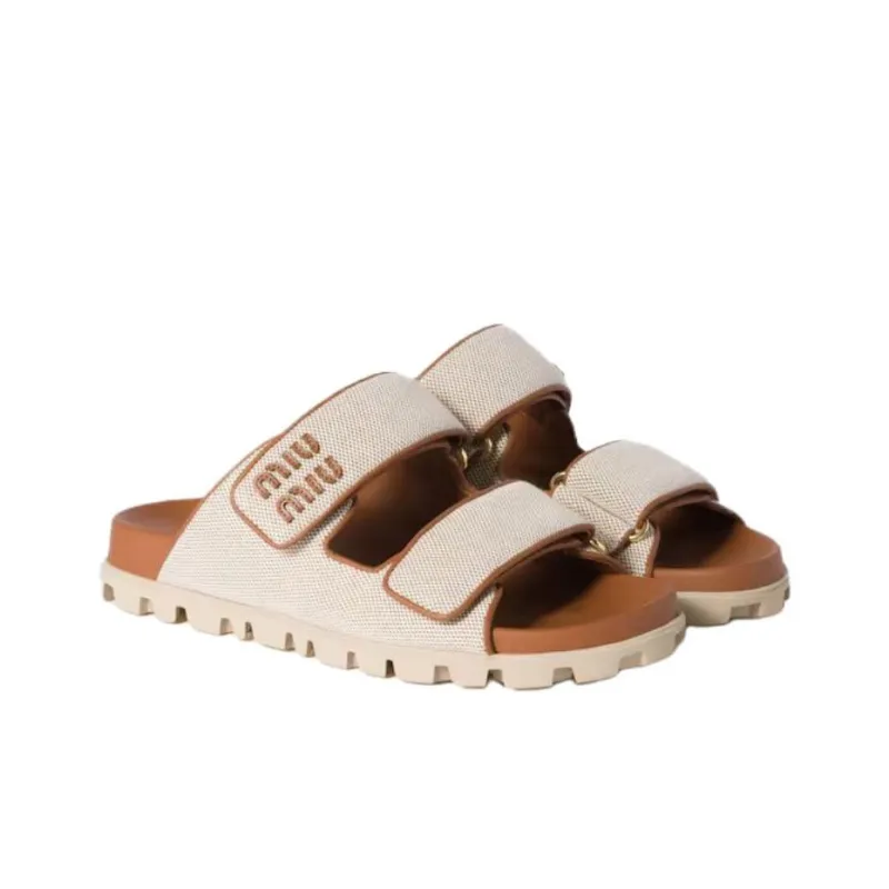 MIU MIU Slide Slippers Women's Beige-2