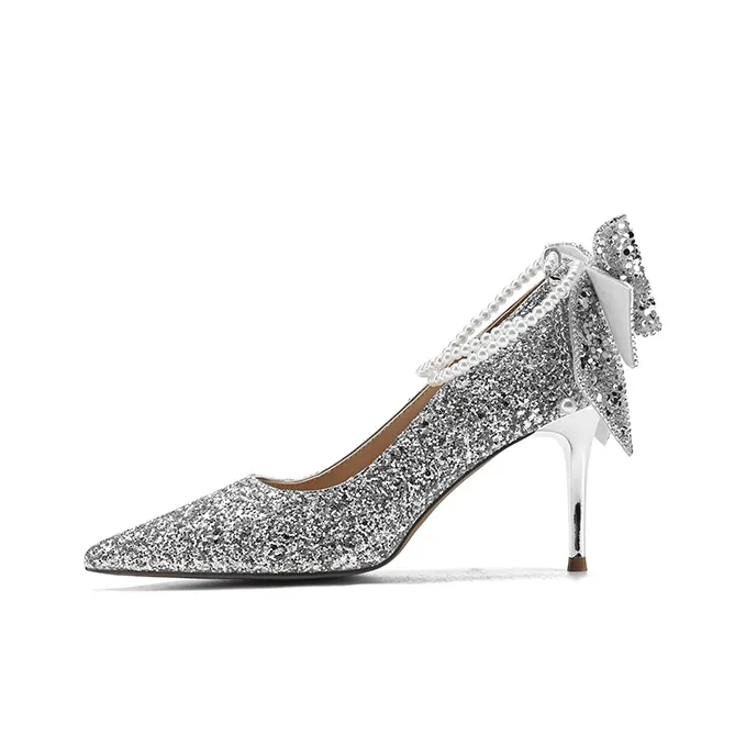 FIVE PLUS Slim Heel High Heels 8.0CM Women's Silver-0