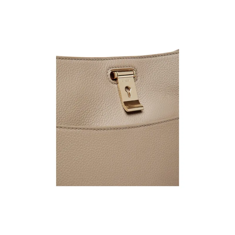 BALLY Lock Me Grain Cow Leather Shoulder Bag Women's Taupe-4