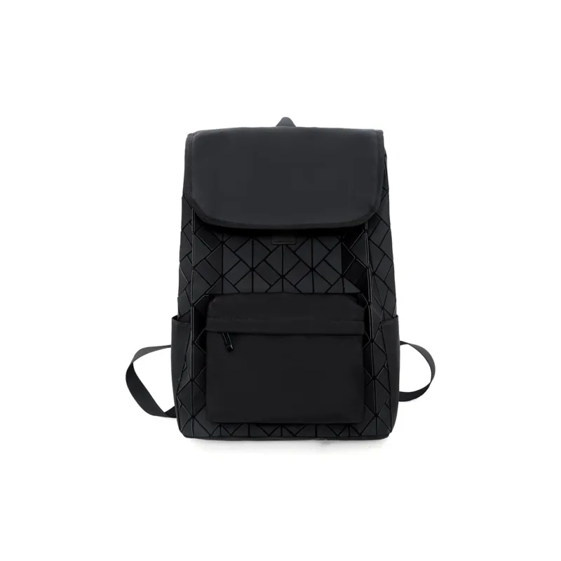 Old Man's Head Synthetic Leather Patchwork Fabric Backpack Unisex Black-1