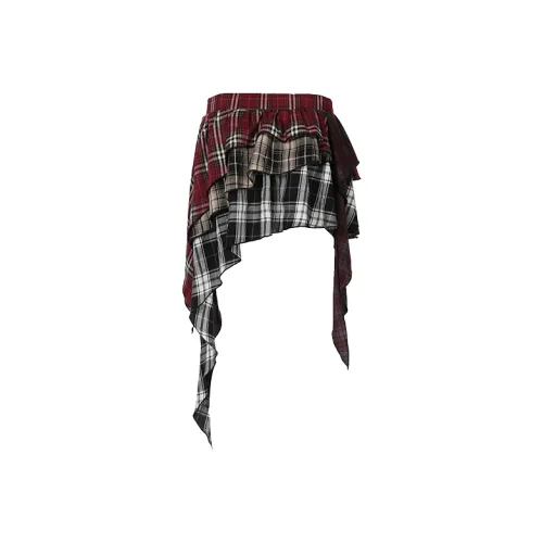 EOEI Casual Short Skirts Women's Red Black Patchwork