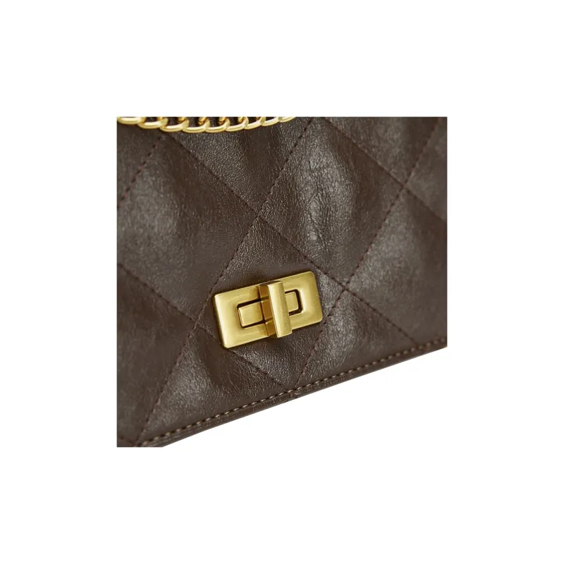 URBAN REVIVO Artificial Leather Crossbody Bag Medium Size Women's Dark Red Brown/Black-3