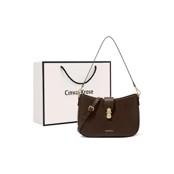 CinvaiKrose Cow Leather With Synthetic Leather Shoulder Bag, Crossbody Bag, Saddle Bag Small Size Women's Coffee/Brown