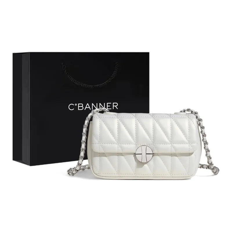 C°BANNER Synthetic Leather Shoulder Bag, Crossbody Bag, Small Square Bag Regular Women's Spring Pearl White-0