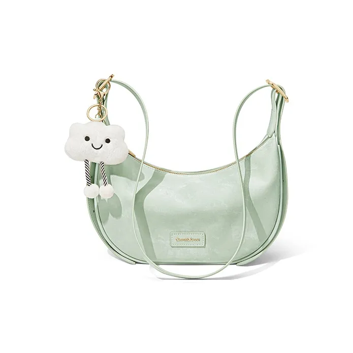 CinvaiKrose Cow Leather Shoulder Bag, Crossbody Bag, Sports Dumpling Bag Small Size Women's Ecru/Black/Green-10