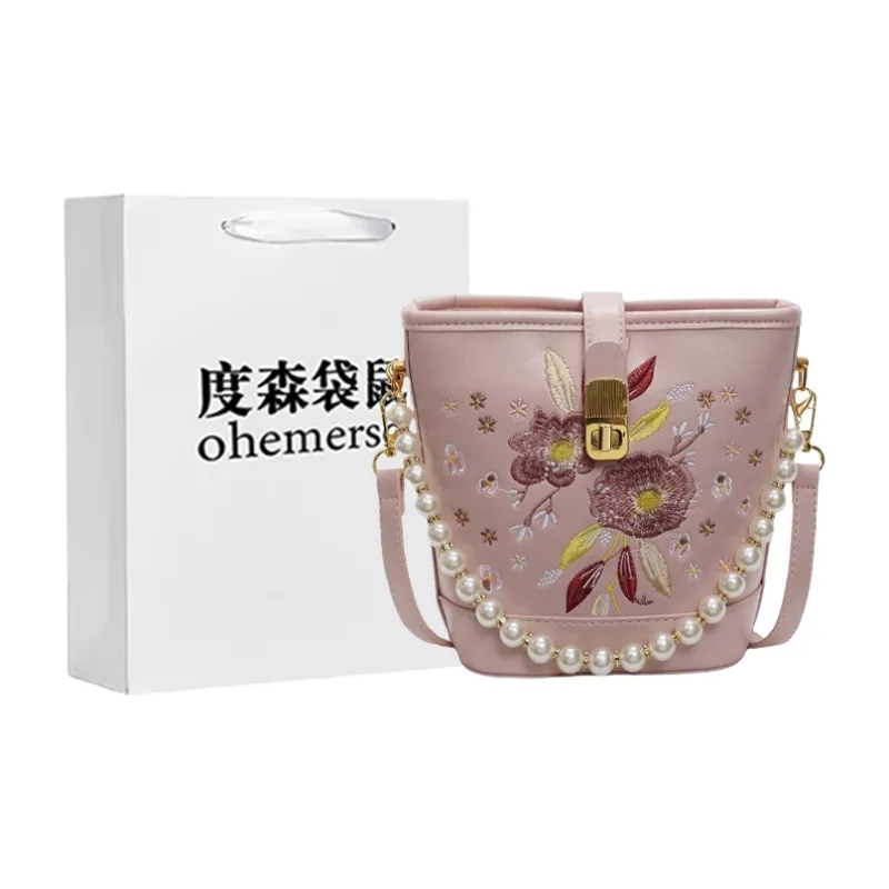 Dusen Kangaroo PU Bucket Bag, Shoulder Bag, Crossbody Bag Regular Women's Ecru/Black/Pink/Burgundy-1
