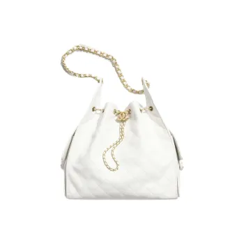 CHANEL 25Bag Calfskin Shoulder Bag Medium Size Women's White