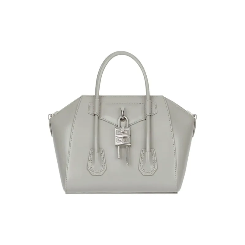 Givenchy Antigona Lock Calfskin Shoulder Bag Crossbody Bag Handbag Mini Women's Light Gray-0