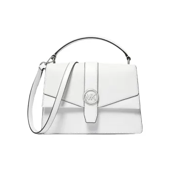 MICHAEL KORS Greenwich Artificial Leather Briefcase, Shoulder Bag, Crossbody Bag, Handbag Medium Size Women's White