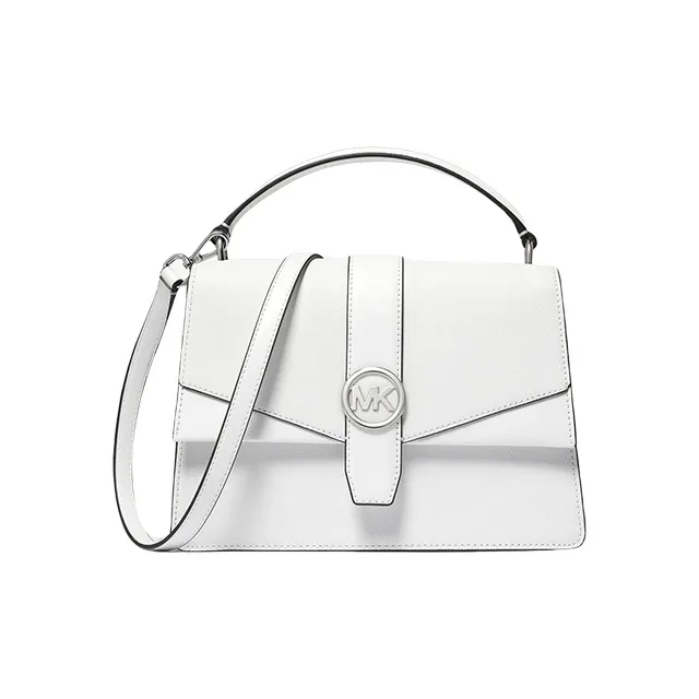 MICHAEL KORS Greenwich Artificial Leather Briefcase, Shoulder Bag, Crossbody Bag, Handbag Medium Size Women's White-0