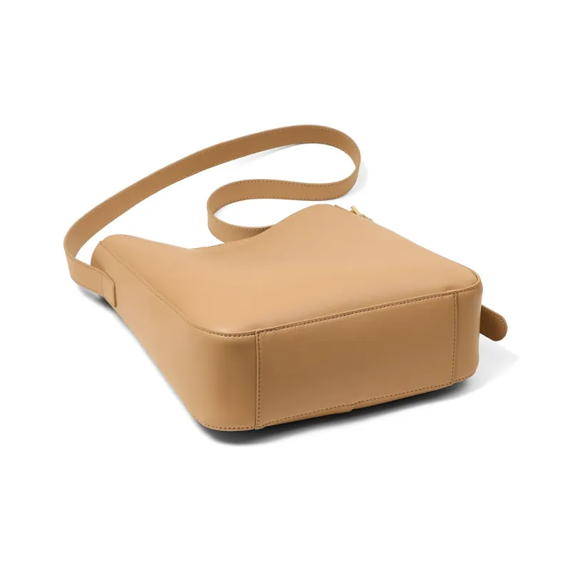 Teenmix Cow Leather With Microfiber Synthetic Leather Bucket Bag, Shoulder Bag Women's Milk Tea Apricot-4
