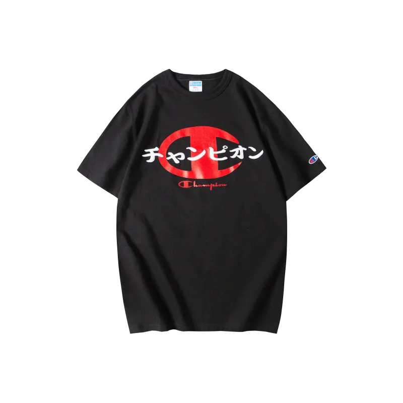 Champion Logo Print T-shirt Black US Version-0