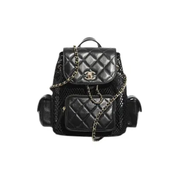 CHANEL Gauze Shiny Lambskin Backpack Regular Women's Black