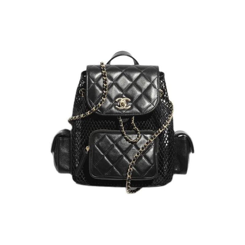 CHANEL Gauze Shiny Lambskin Backpack Regular Women's Black-0