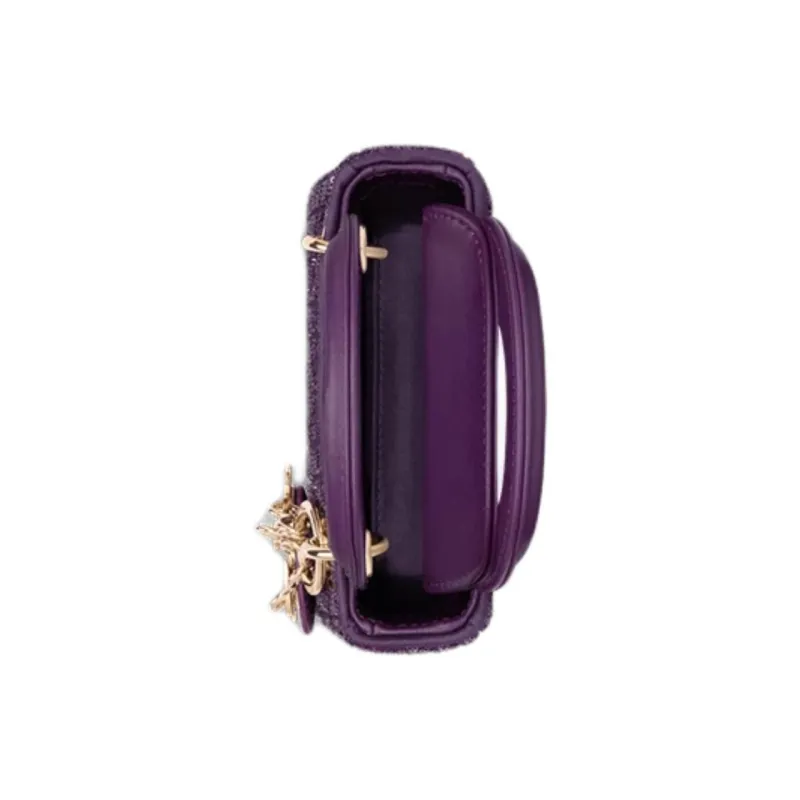 DIOR Lady Dior Cotton Crossbody Bags Handbags Mini Women's Purple-4