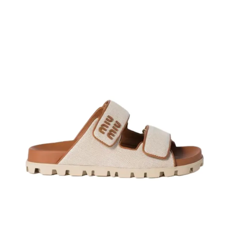 MIU MIU Slide Slippers Women's Beige-1