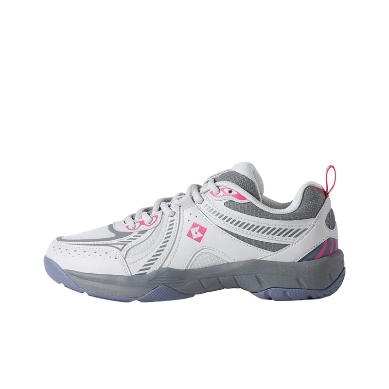 KUMPOO Cushioning Breathable Support Low Top Badminton Shoes Unisex White Gray Pink-0