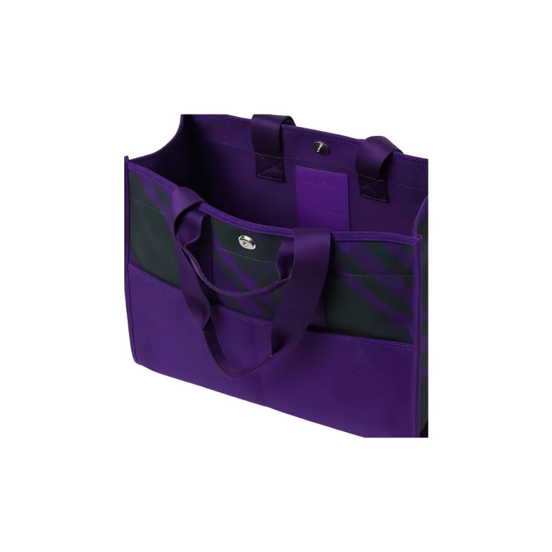 Burberry Cotton Patchwork Canvas Handbag Canvas Bag Tote Bag Shopping Bag Women's Purple & Black-2