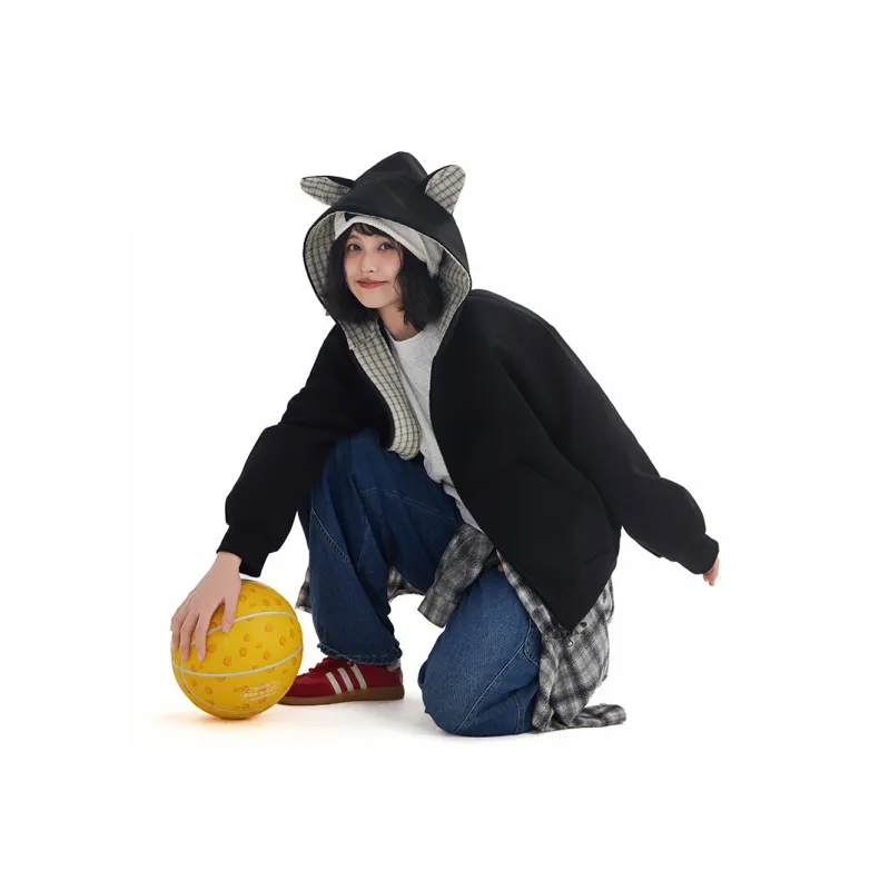 American Luxury Streetwear Loose Fit Plaid Cat Ear Hoodie Unisex-0