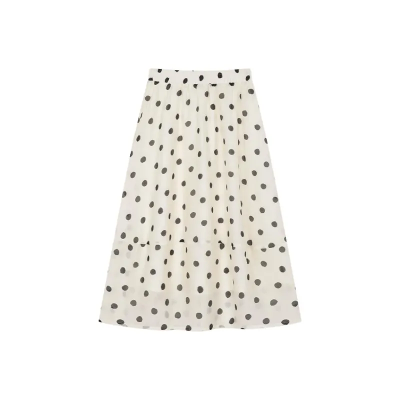 IHIMI Casual Long Skirt Women's Beige Base With Polka Dot-2