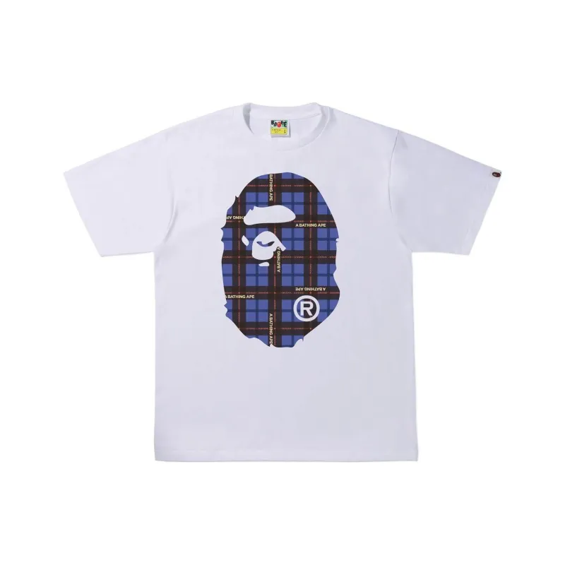A BATHING APE Logo Check Big Ape Head Tee-4
