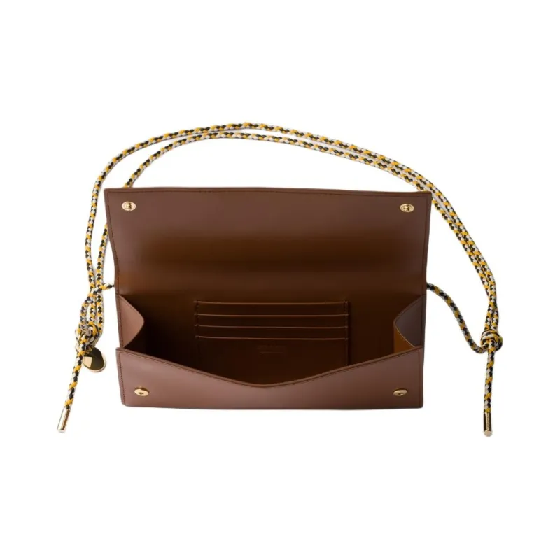 PRADA Cow Leather Wallet Shoulder Bag Women's Brown-2