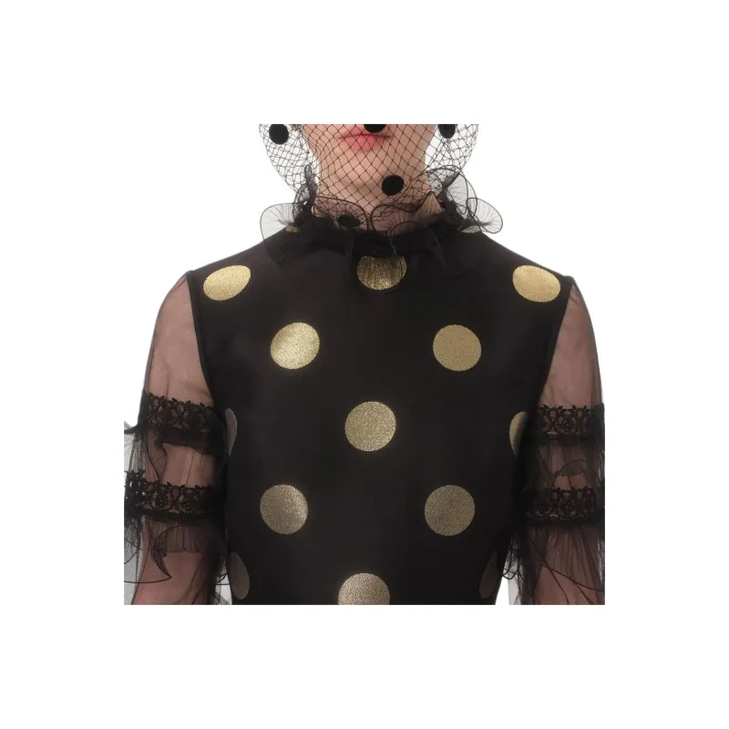 Valentino Long Sleeved Dress Women's Black Gold-6