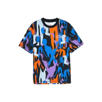 LiNing Sports Basketball Collection T Shirts Men Black Base With Full Orange Print