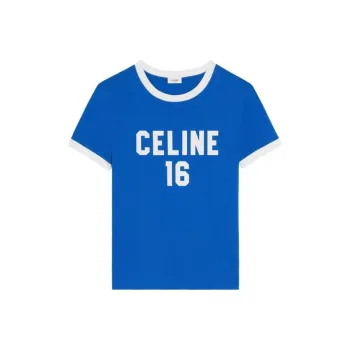 CELINE SS23 Men's Letter Stripe Print Pullover Short Sleeve T Shirt Blue