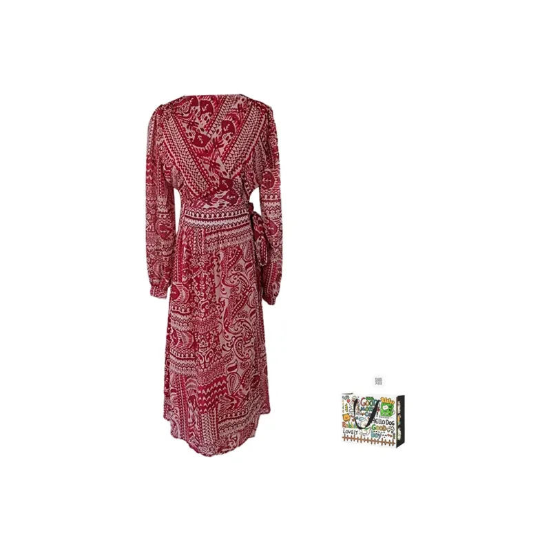 OURUOKE Long Sleeved Dresses Women's Red Box Included-1