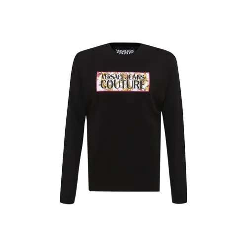 VERSACE Men Logo Letter Print Short Sleeve T Shirt Navy Blue Black