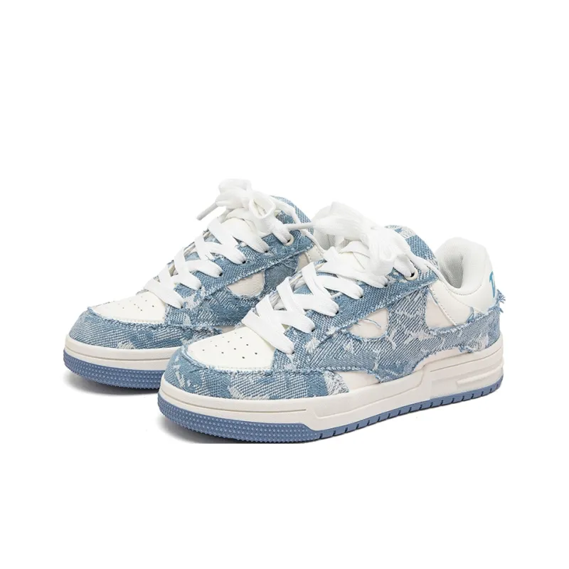 H2 Anti Slip Wear Resistant Low Top Skateboard Shoes Unisex White Blue Box-3
