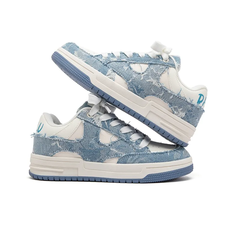 H2 Anti Slip Wear Resistant Low Top Skateboard Shoes Unisex White Blue Box-4